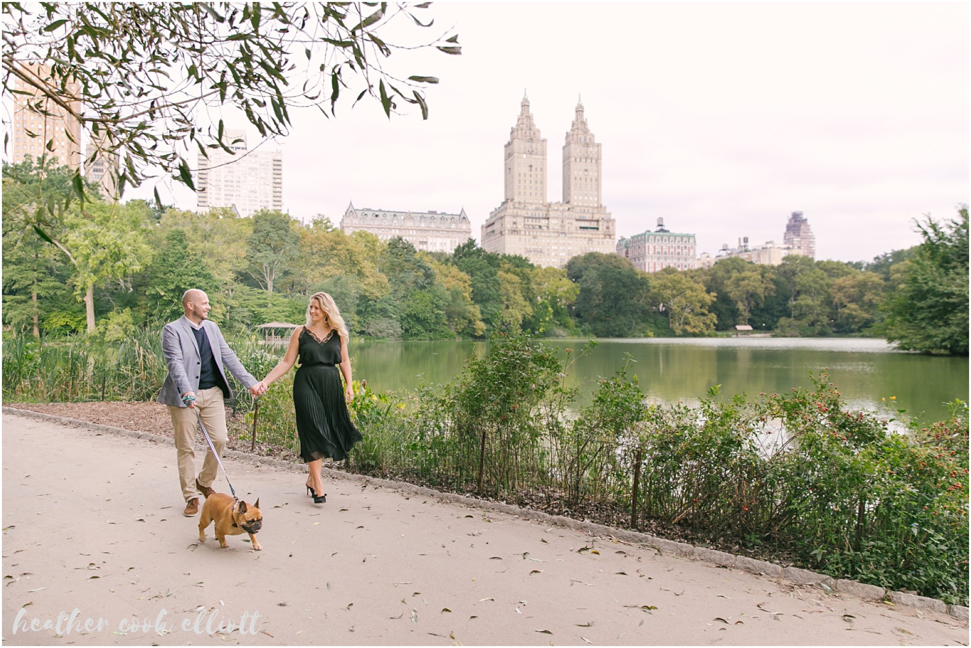 NYC central park engagement session with french bulldog