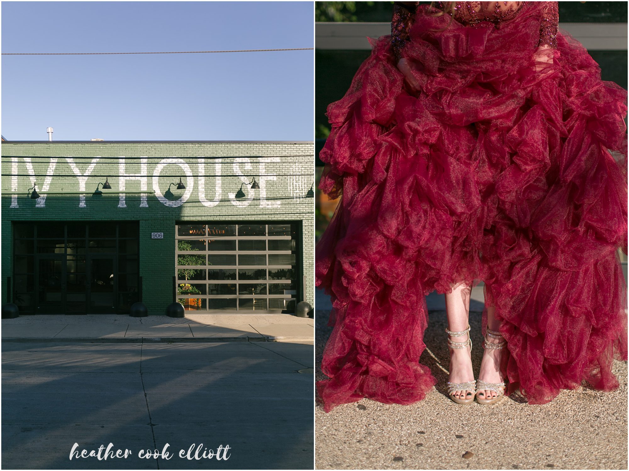 The Ivy House wedding with red dress and warm cherry accents plus gold and mustard details