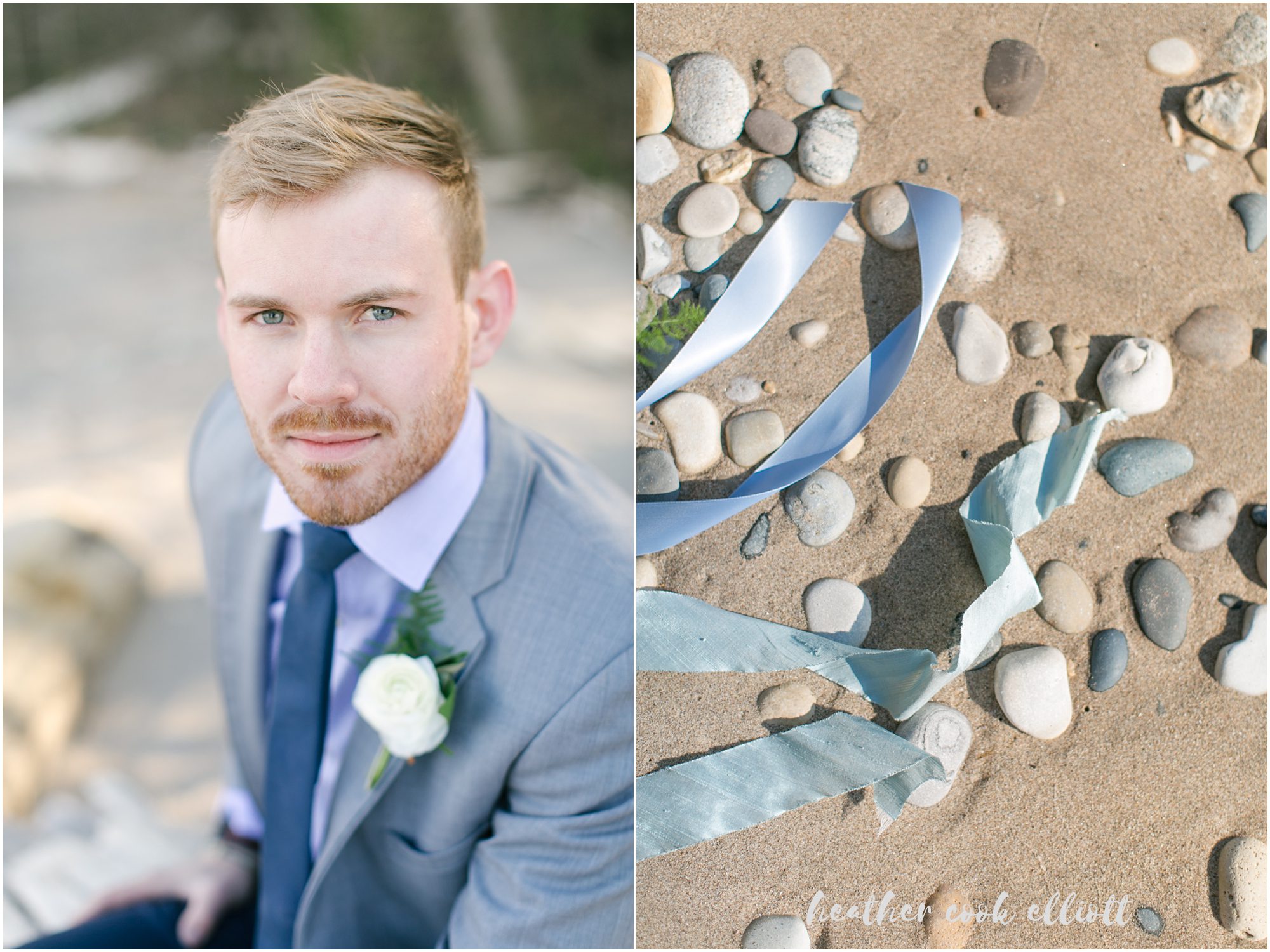 romantic milwaukee spring wedding on beach with blue details