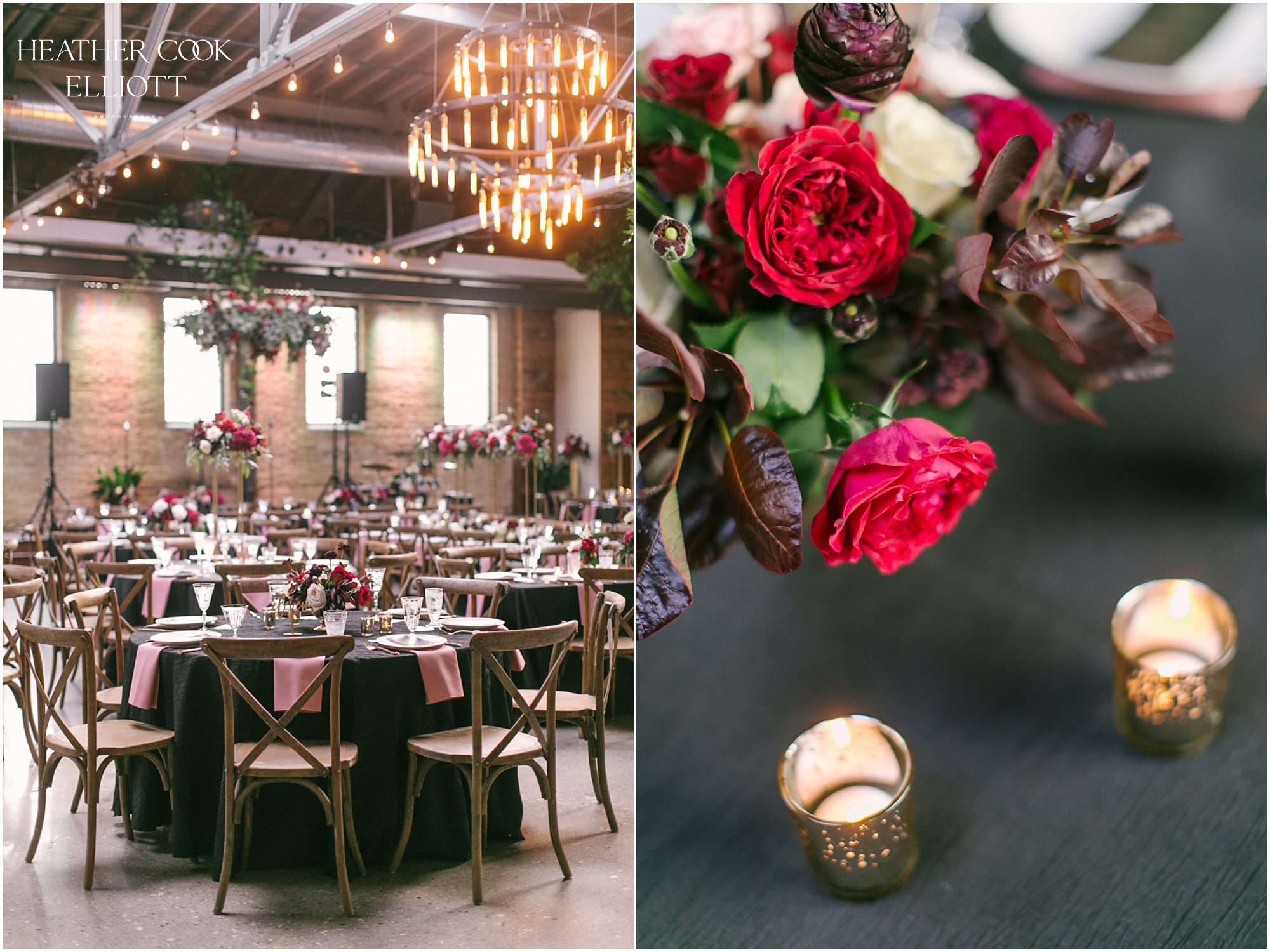 black and red blush wedding at the Ivy House