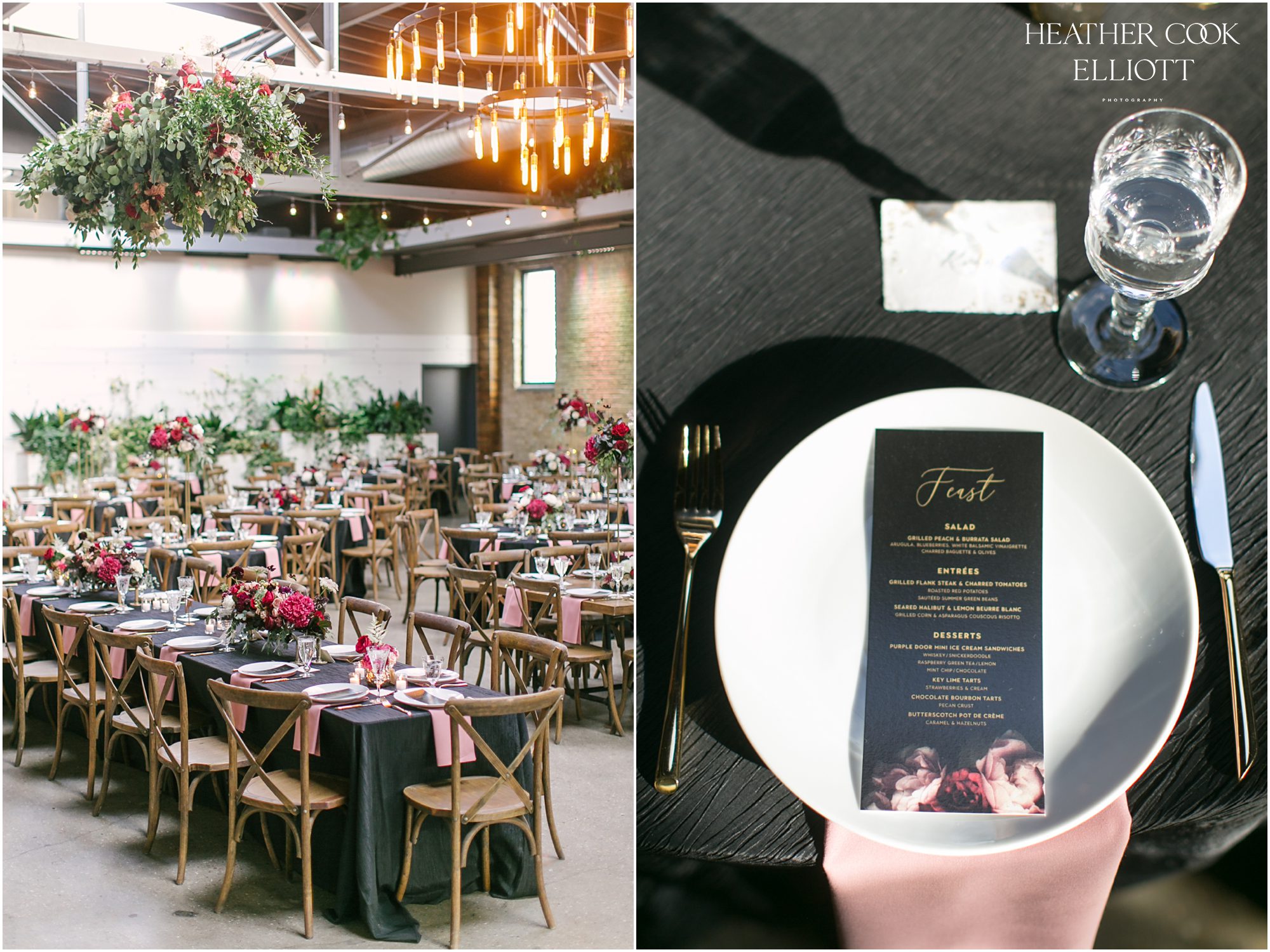black and red blush wedding at the Ivy House