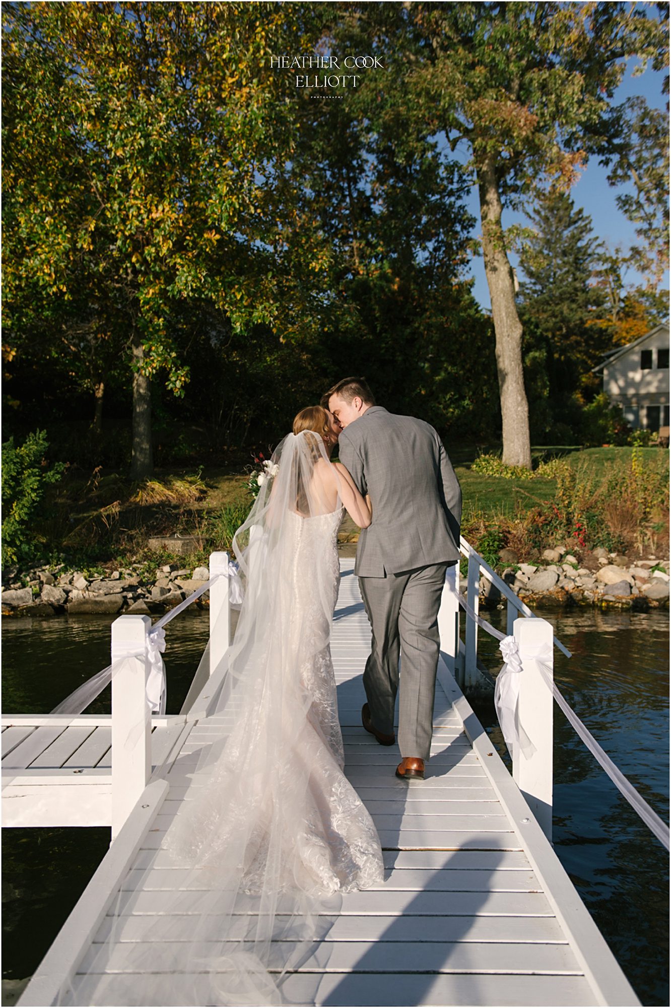 oconomowoc lake wedding in fall at sunset