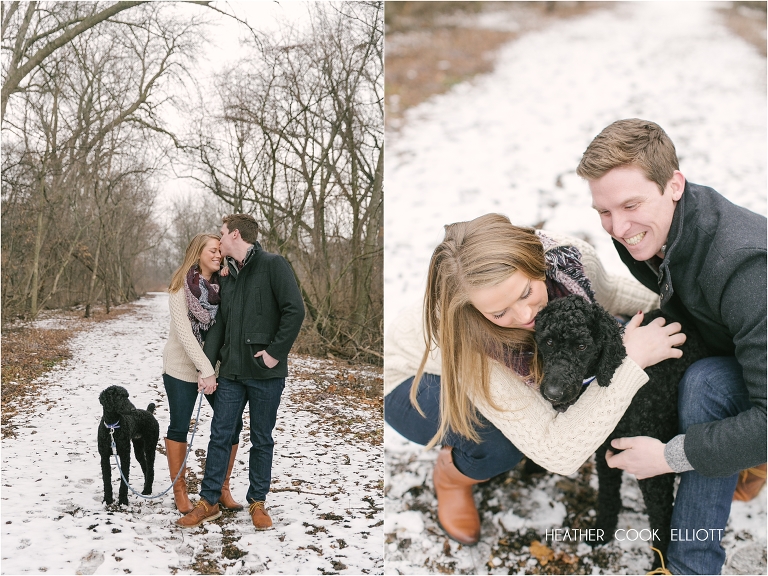 modern winter milwaukee engagement photography with dog