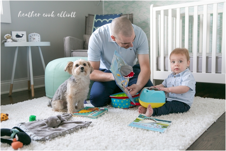 chicago natural light family photos with dog shark themed room