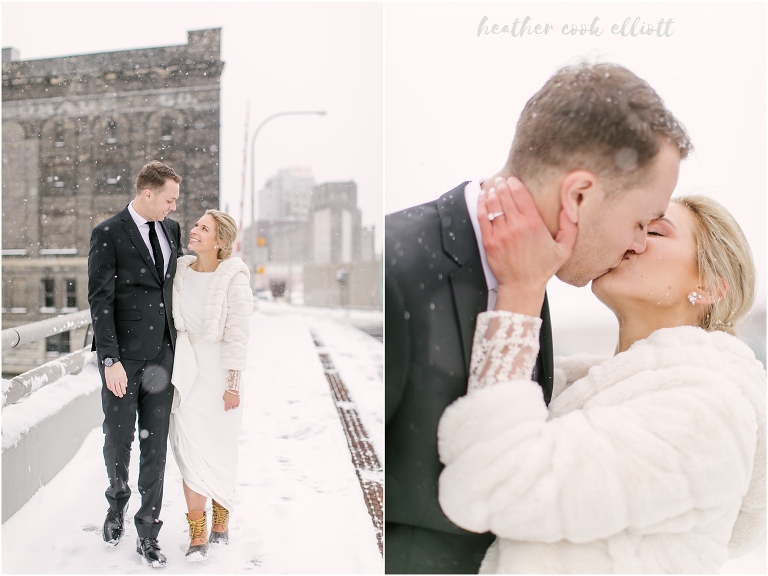 romantic snowy wedding in Milwaukee with BHLDN dress