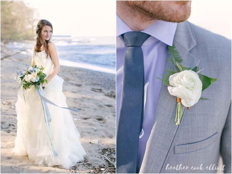 romantic milwaukee spring wedding on beach with blue details
