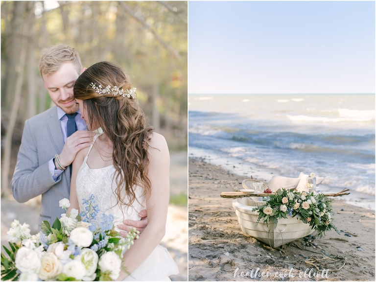romantic milwaukee spring wedding on beach with blue details