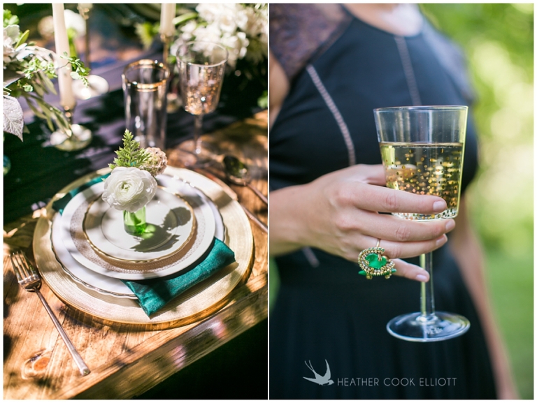 romantic wisconsin wedding photography in the woods at Rustic Manor 1848 emerald green details