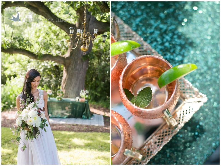 romantic wisconsin wedding photography in the woods at Rustic Manor 1848 emerald green details