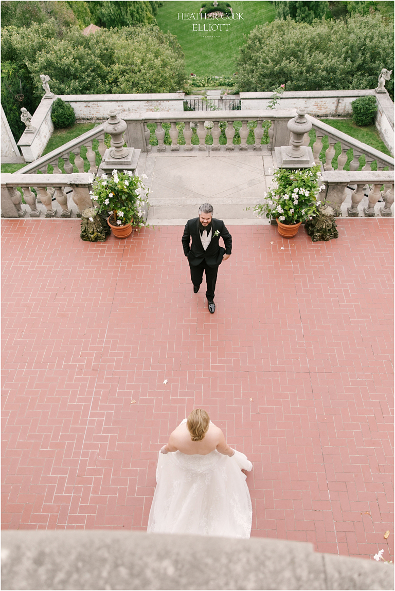 villa terrace bride and groom first look