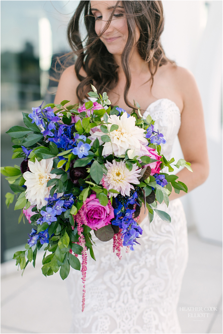 discovery world lakefront wedding ceremony floral details