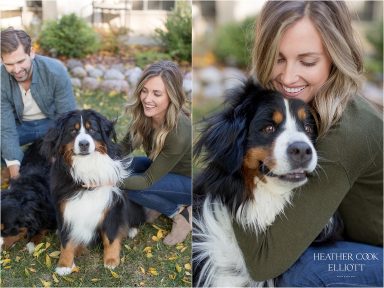 whitefish bay at home engagement session with dogs