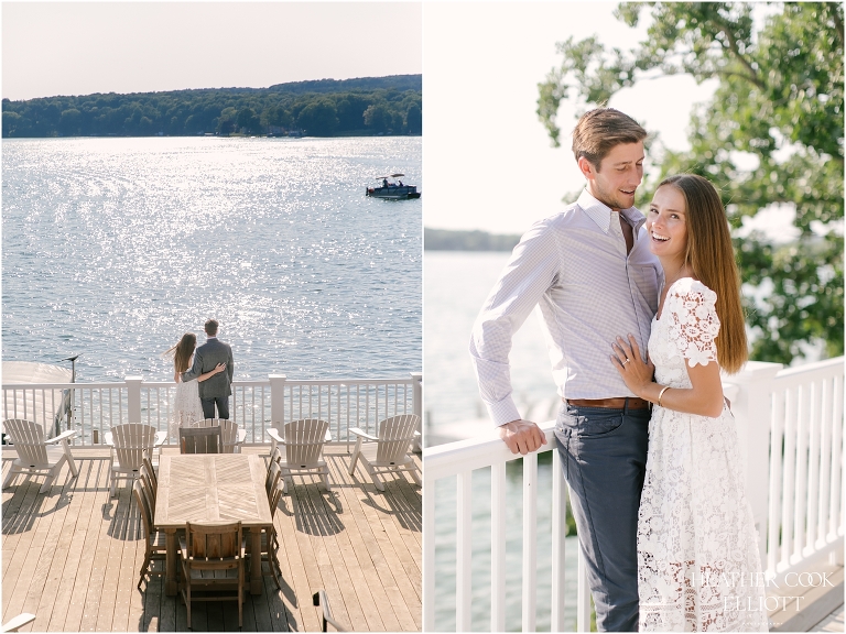 wisconsin lake house engagement session on pier