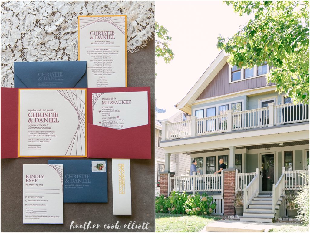 modern milwaukee wedding: yellow dip dyed wedding dress fall wedding invitations