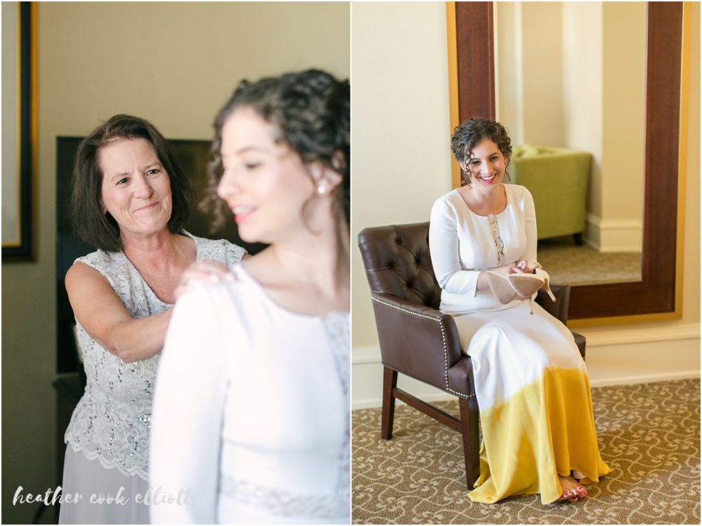 modern milwaukee wedding in fall: yellow dip dyed wedding dress 