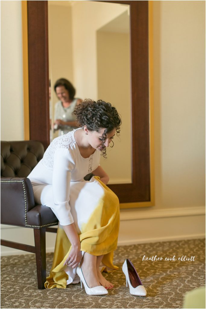 modern milwaukee wedding in fall: yellow dip dyed wedding dress 