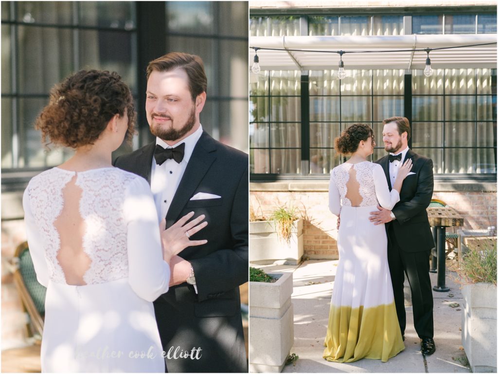 modern milwaukee wedding in fall: yellow dip dyed wedding dress 