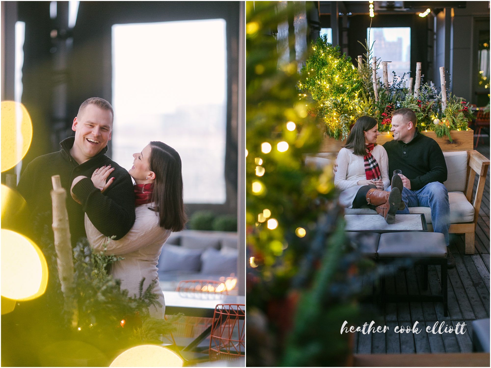 milwaukee kimpton journeyman rooftop engagement at christmas