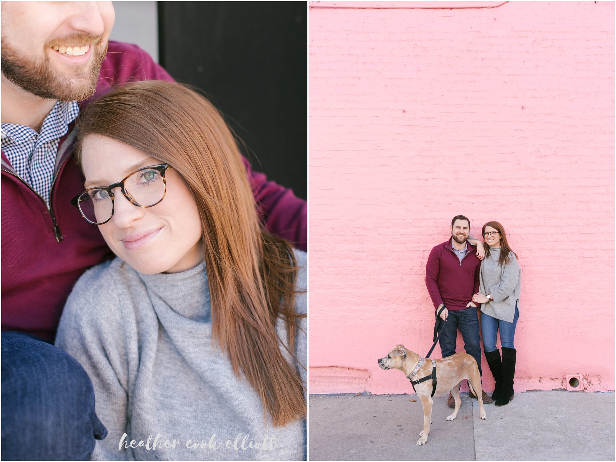 chicago natural light fall engagement photos in the city with dog