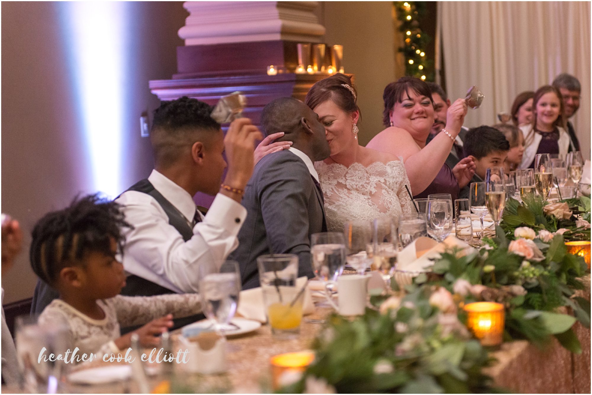Grain Exchange winter wedding with confetti and romantic flowers