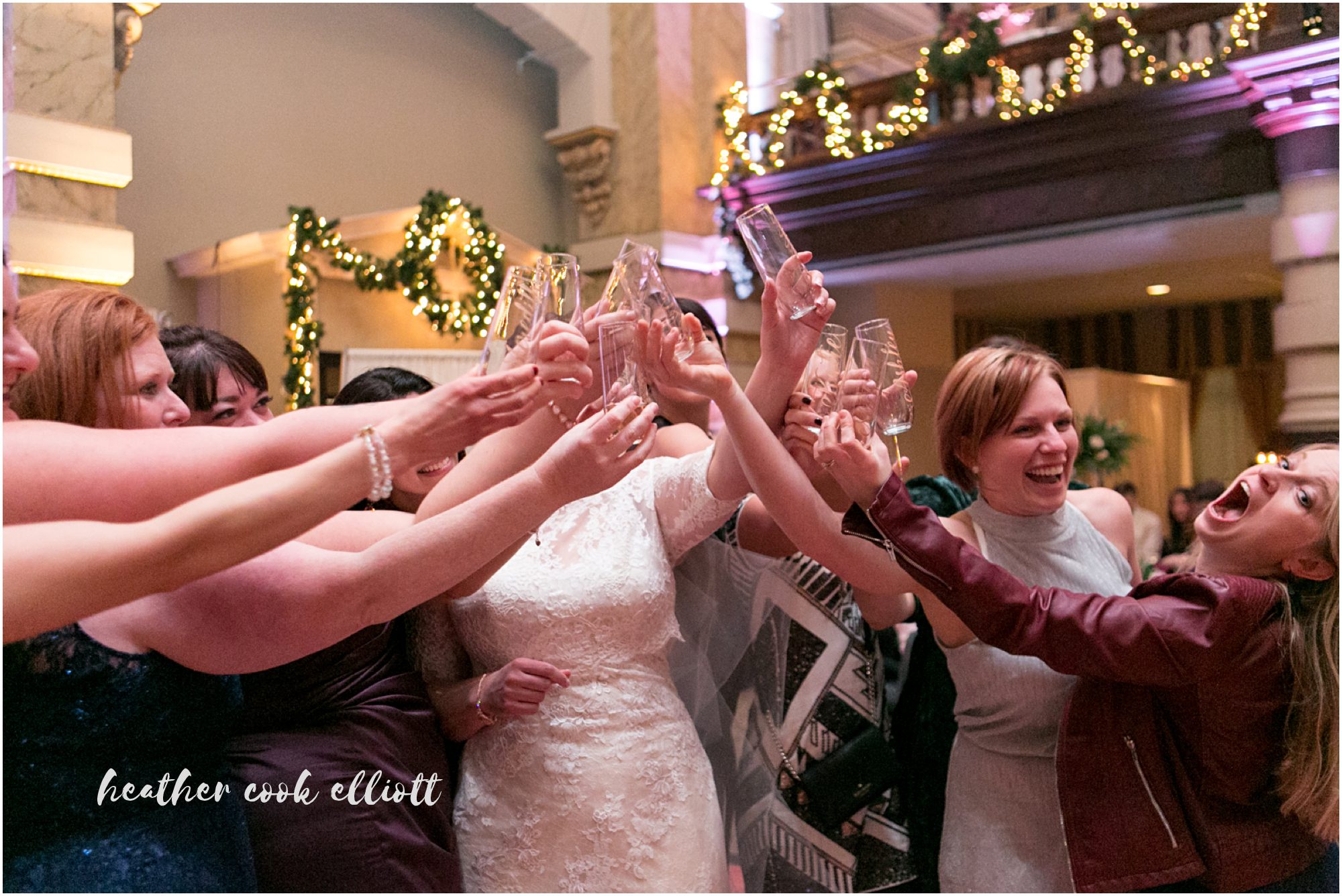 Grain Exchange winter wedding with confetti and romantic flowers
