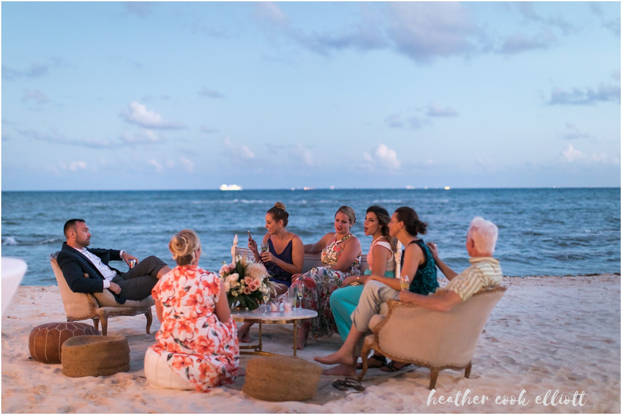 grand velas maya cocktail on beach at night