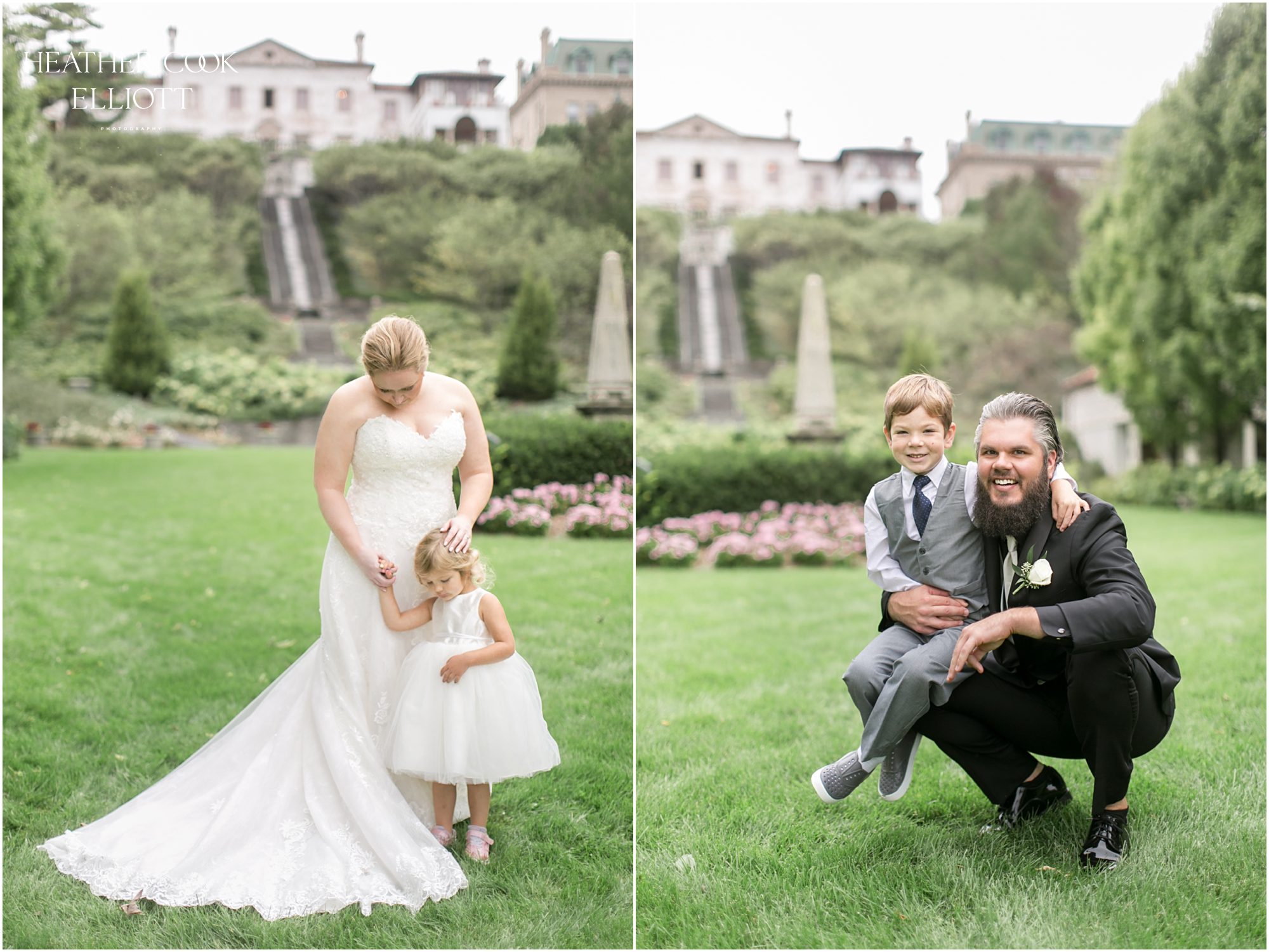 villa terrace bride and groom in gardens