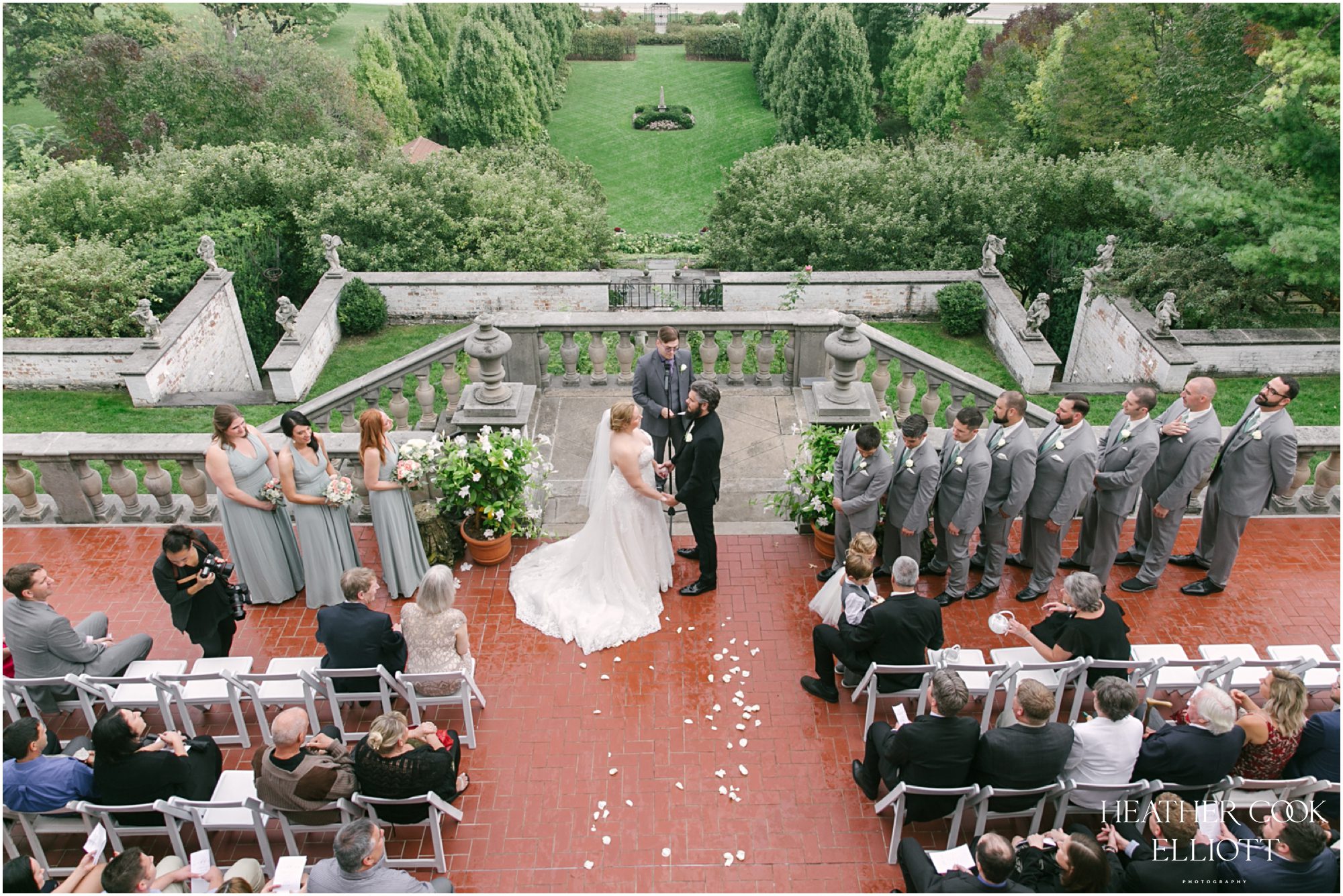 villa terrace wedding ceremony overlooking lake and gardens