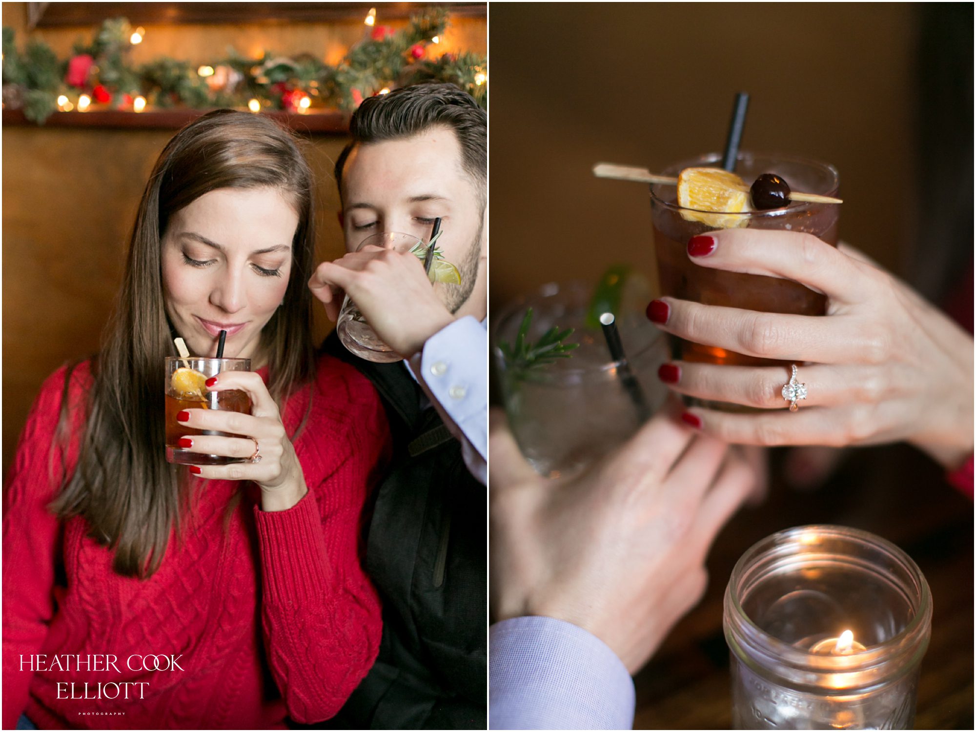 craft cocktails at boone and crocket for engagement session