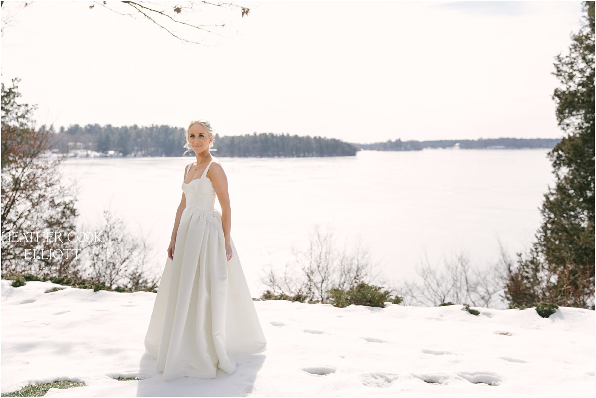 wisconsin winter wedding bridal portrait by the lake