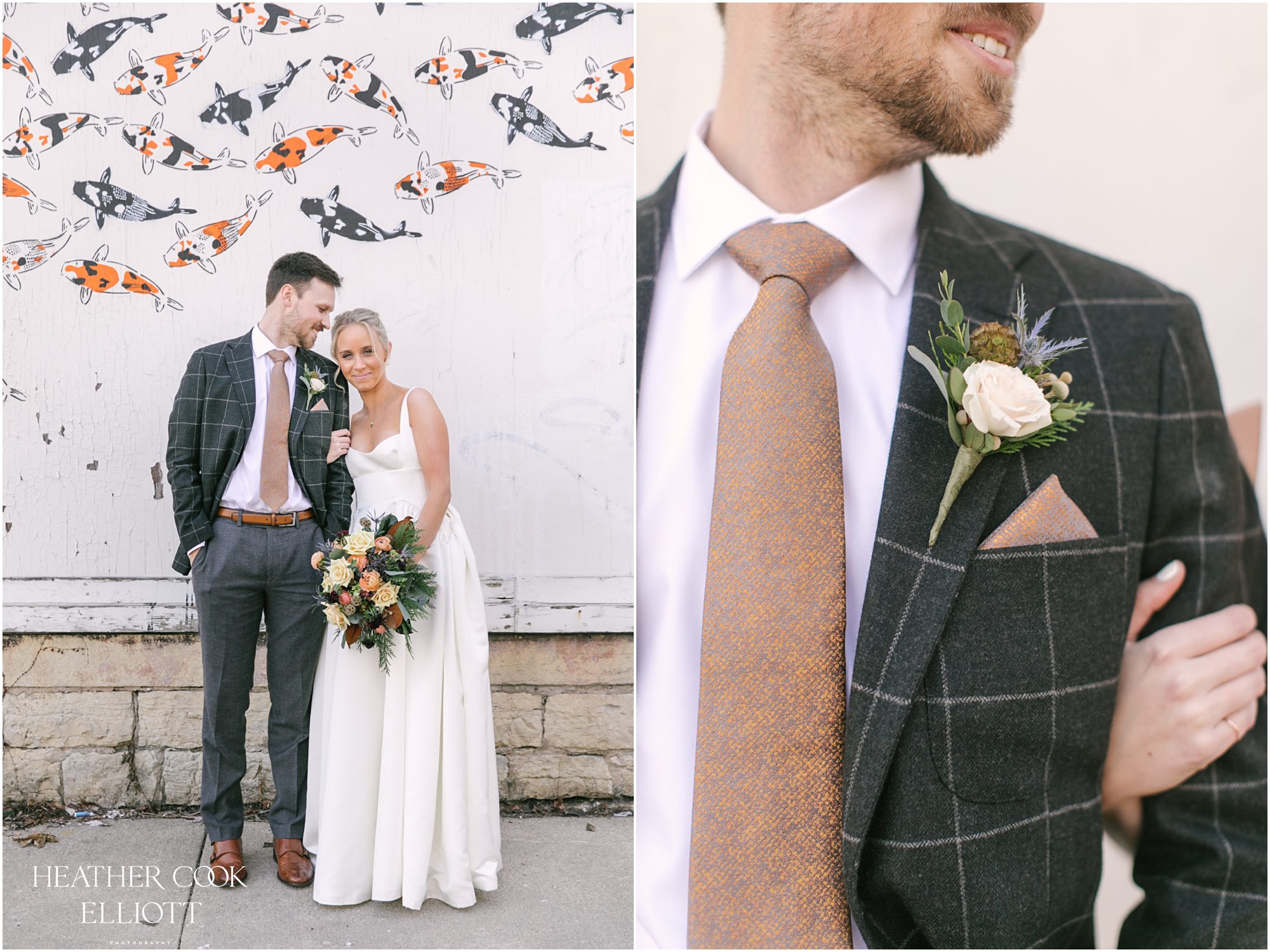 modern winter wedding in milwaukee with street art by jeremy novy