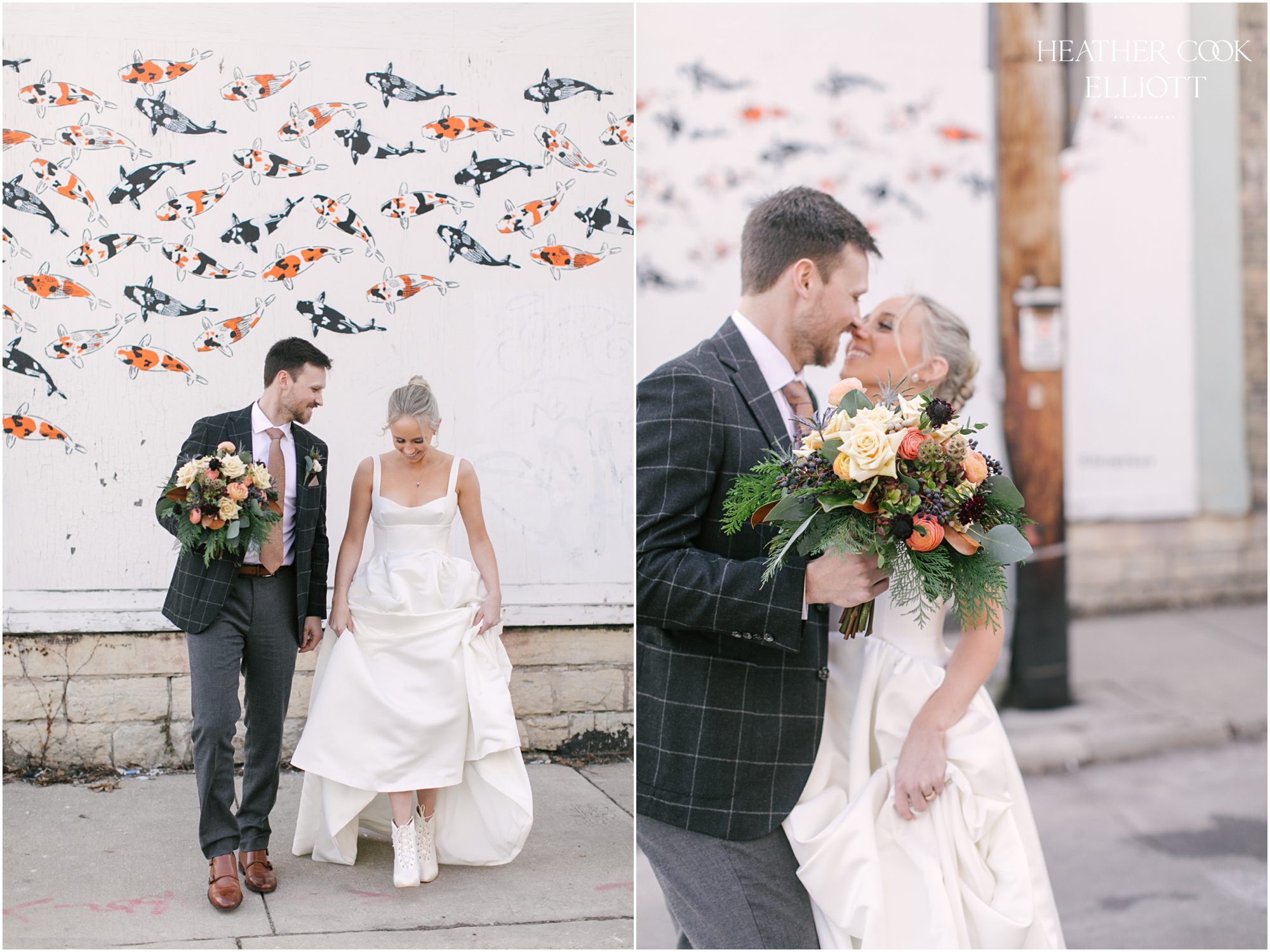 modern winter wedding in milwaukee with street art by jeremy novy
