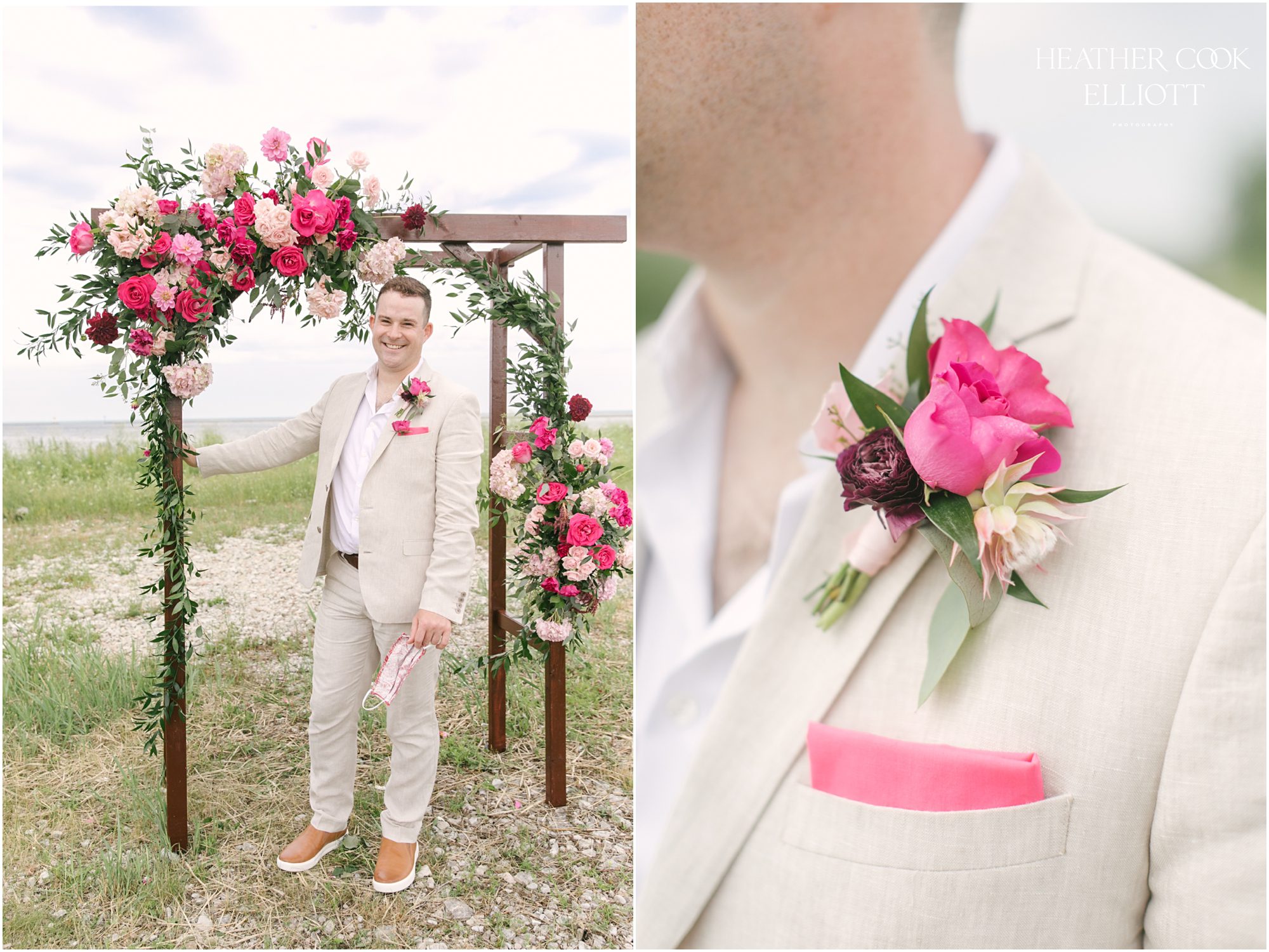 Milwaukee outdoor same sex wedding at port of milwaukee with gorgeous florals