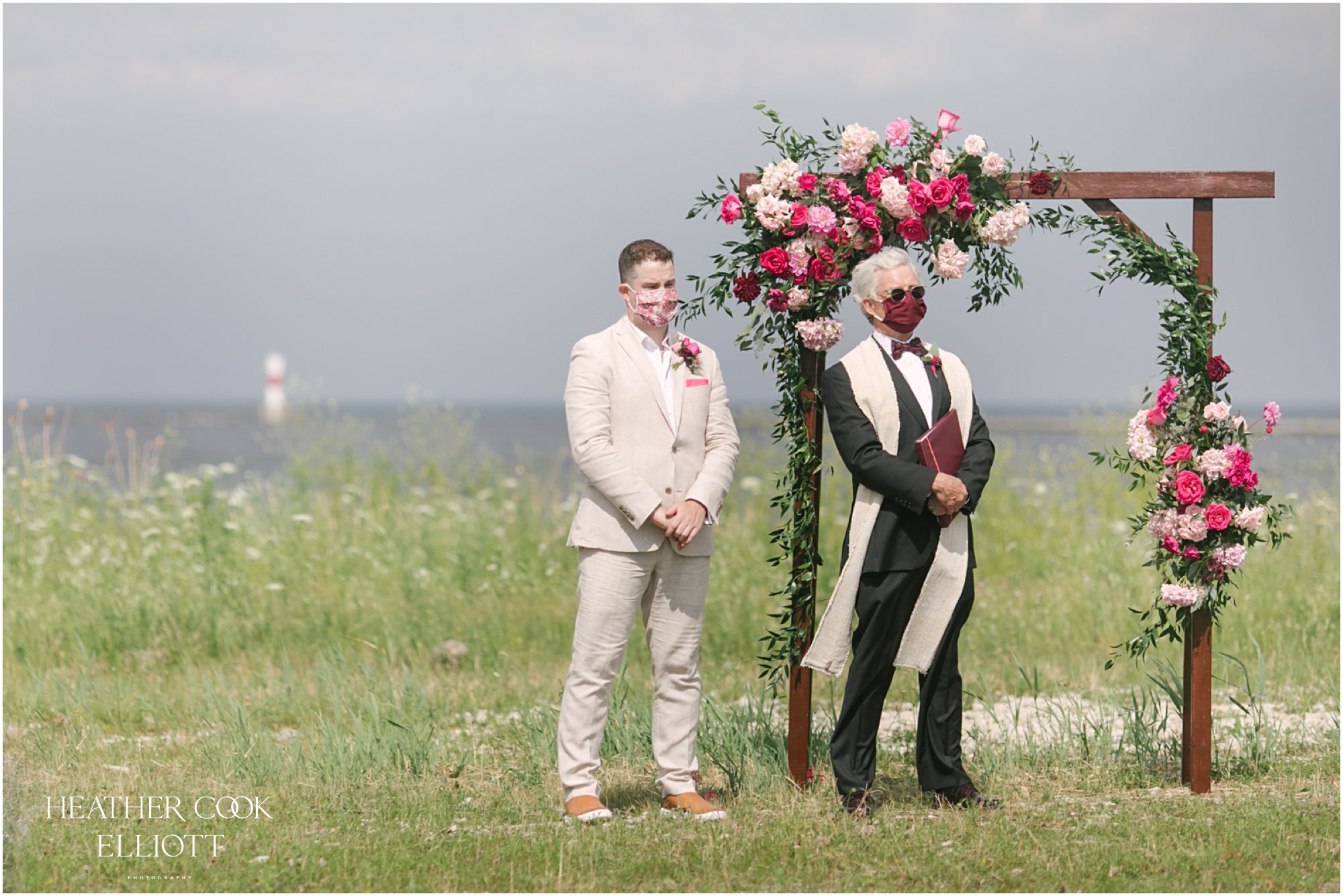 Milwaukee outdoor same sex wedding at port of milwaukee with gorgeous florals