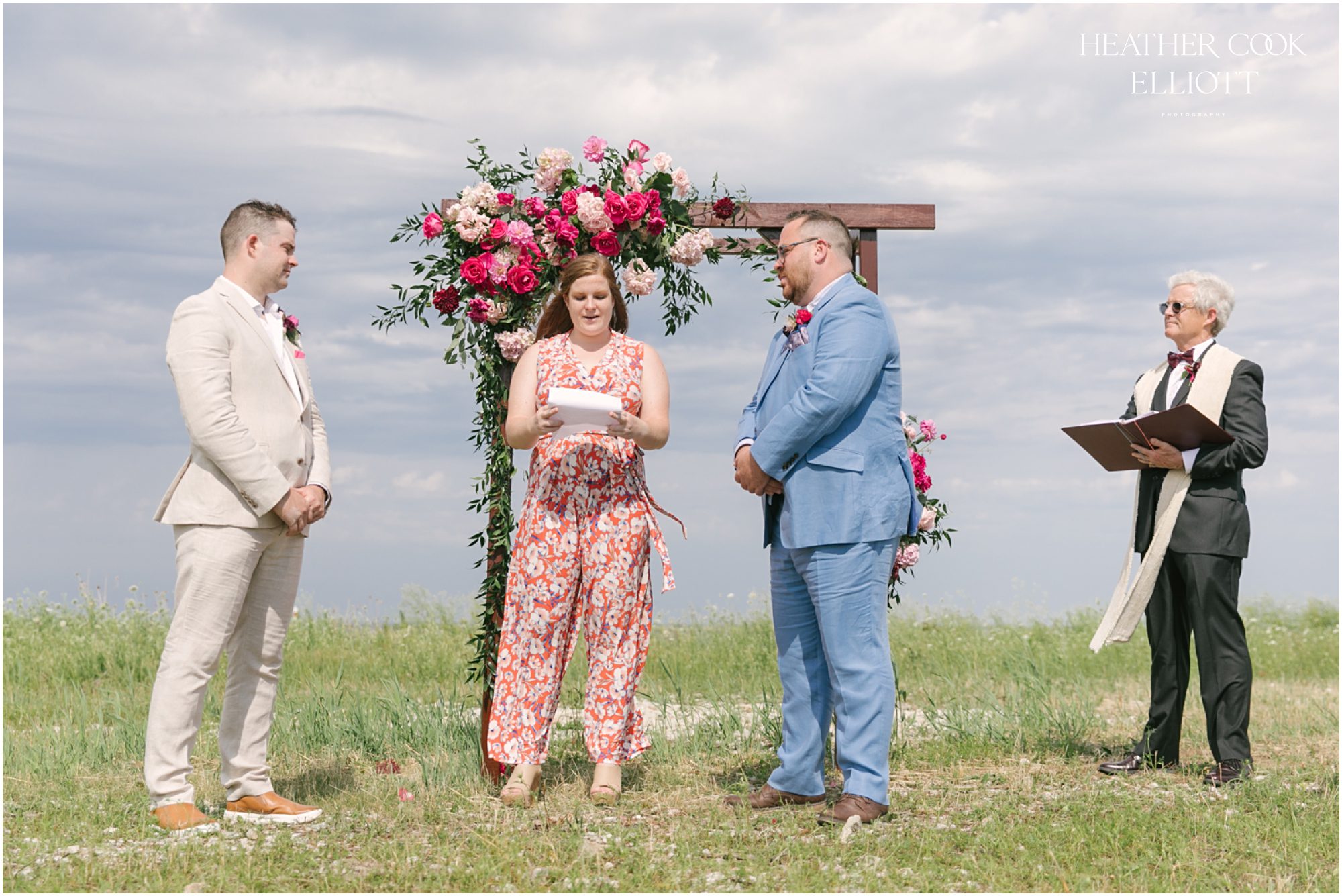 Milwaukee outdoor same sex wedding at port of milwaukee with gorgeous florals