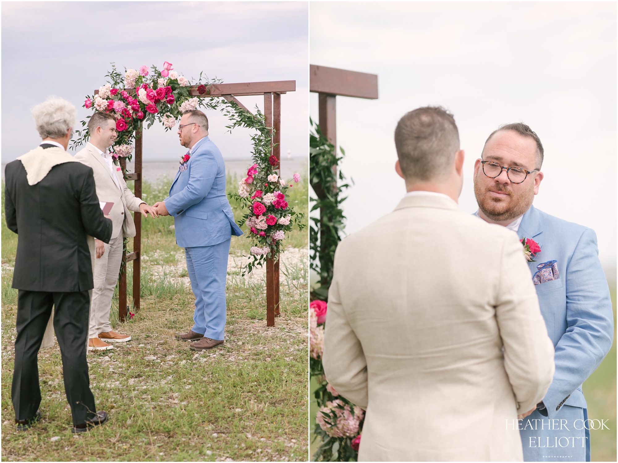 Milwaukee outdoor same sex wedding at port of milwaukee with gorgeous florals