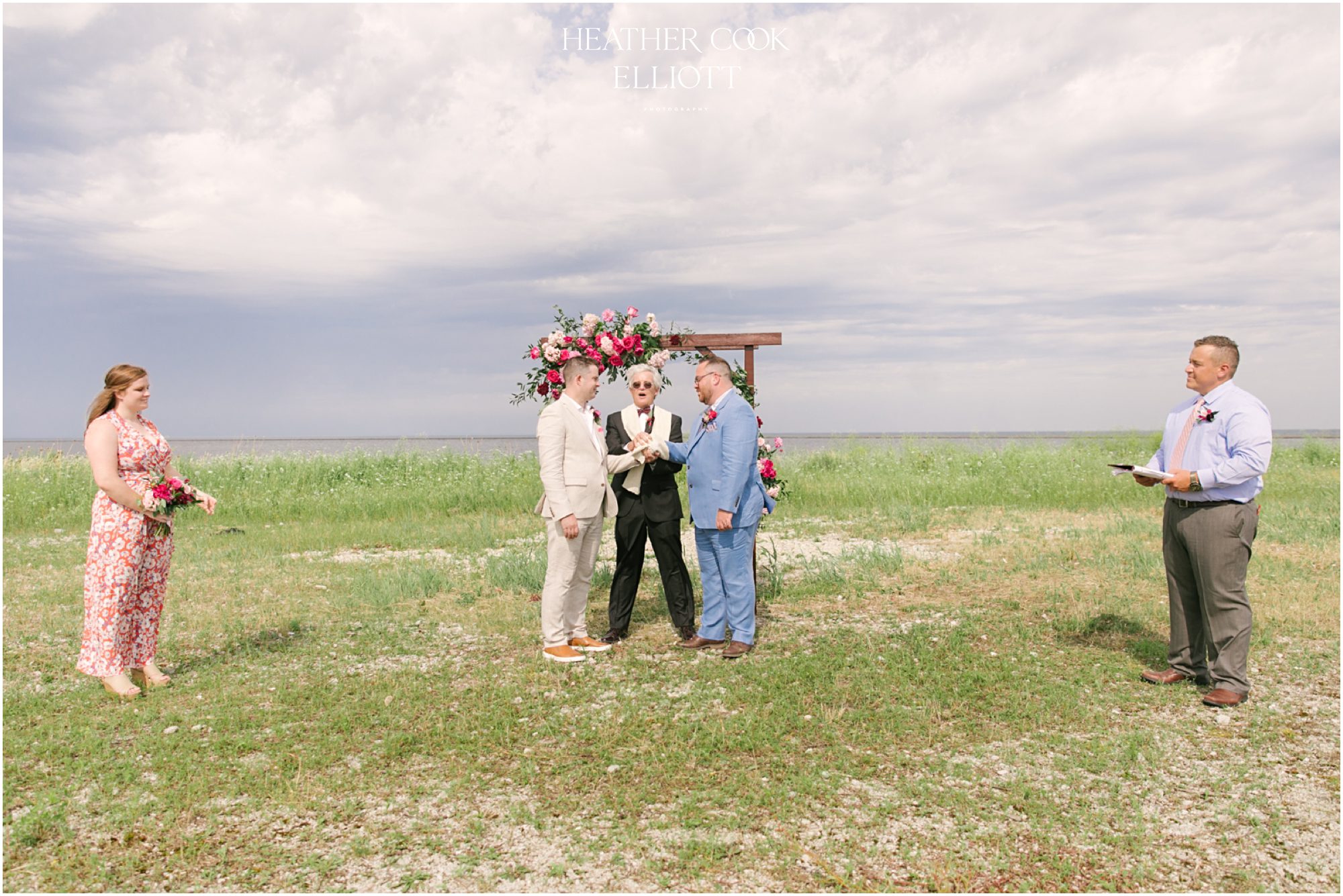 Milwaukee outdoor same sex wedding at port of milwaukee with gorgeous florals