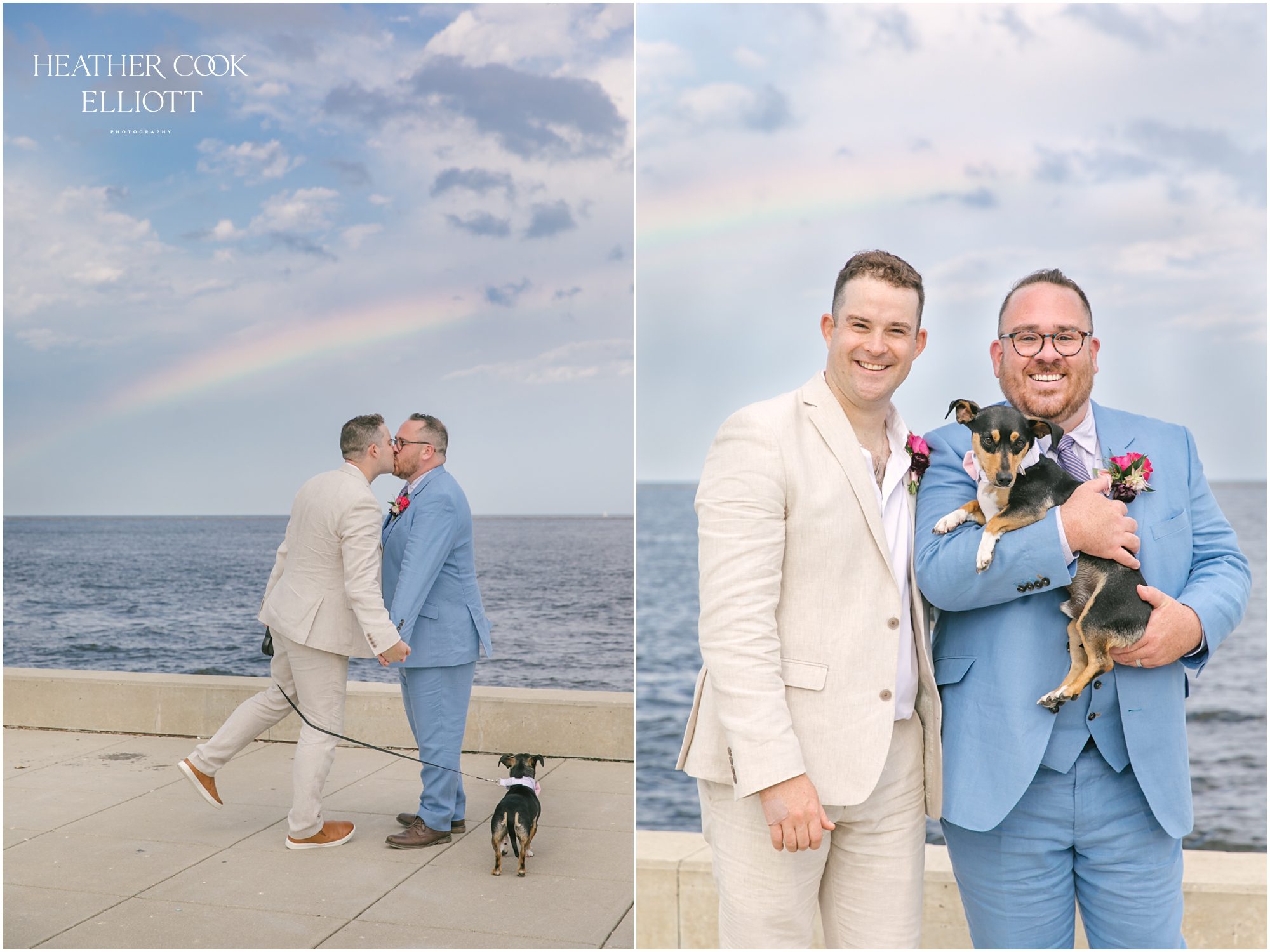 Milwaukee outdoor same sex wedding at port of milwaukee with a rainbow