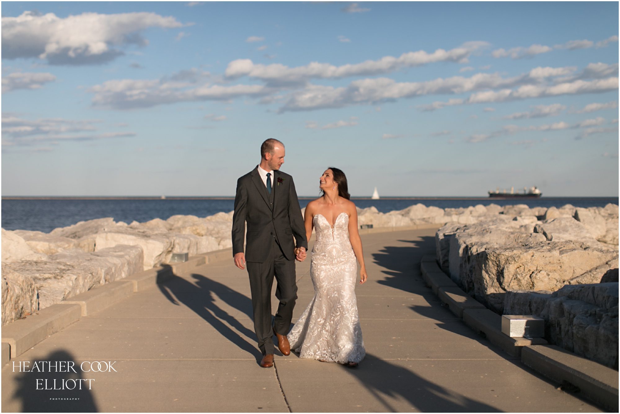 discovery world lakefront wedding sunset portraits