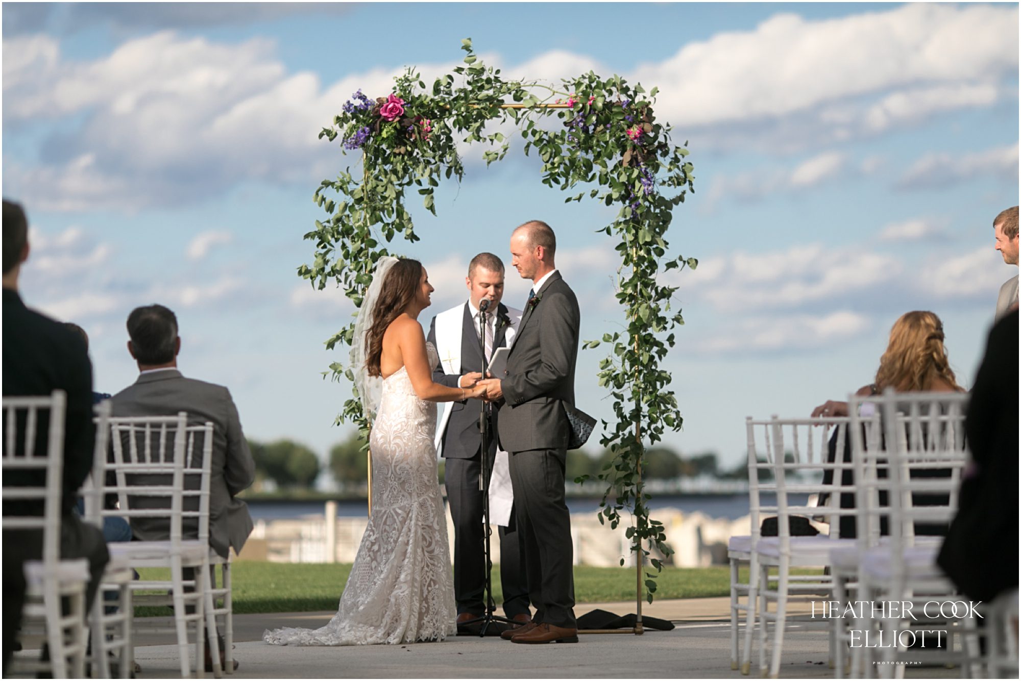 discovery world lakefront wedding ceremony on patio