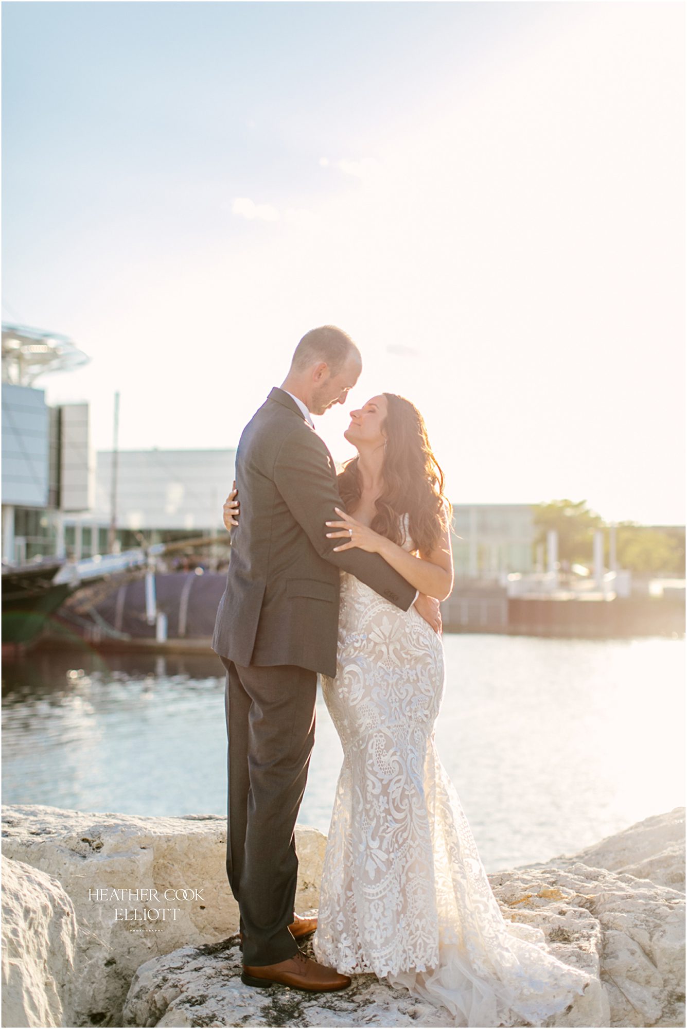 discovery world lakefront wedding and sunset portraits