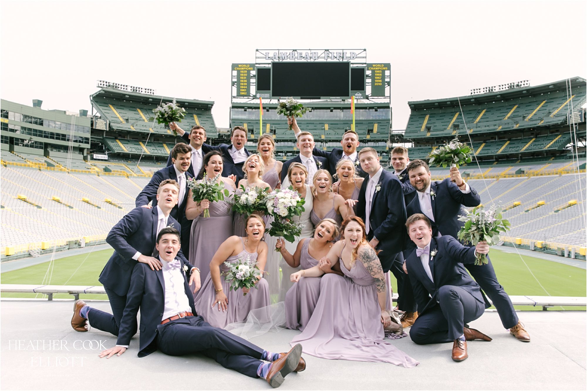 bridal party portrait at lambeau field