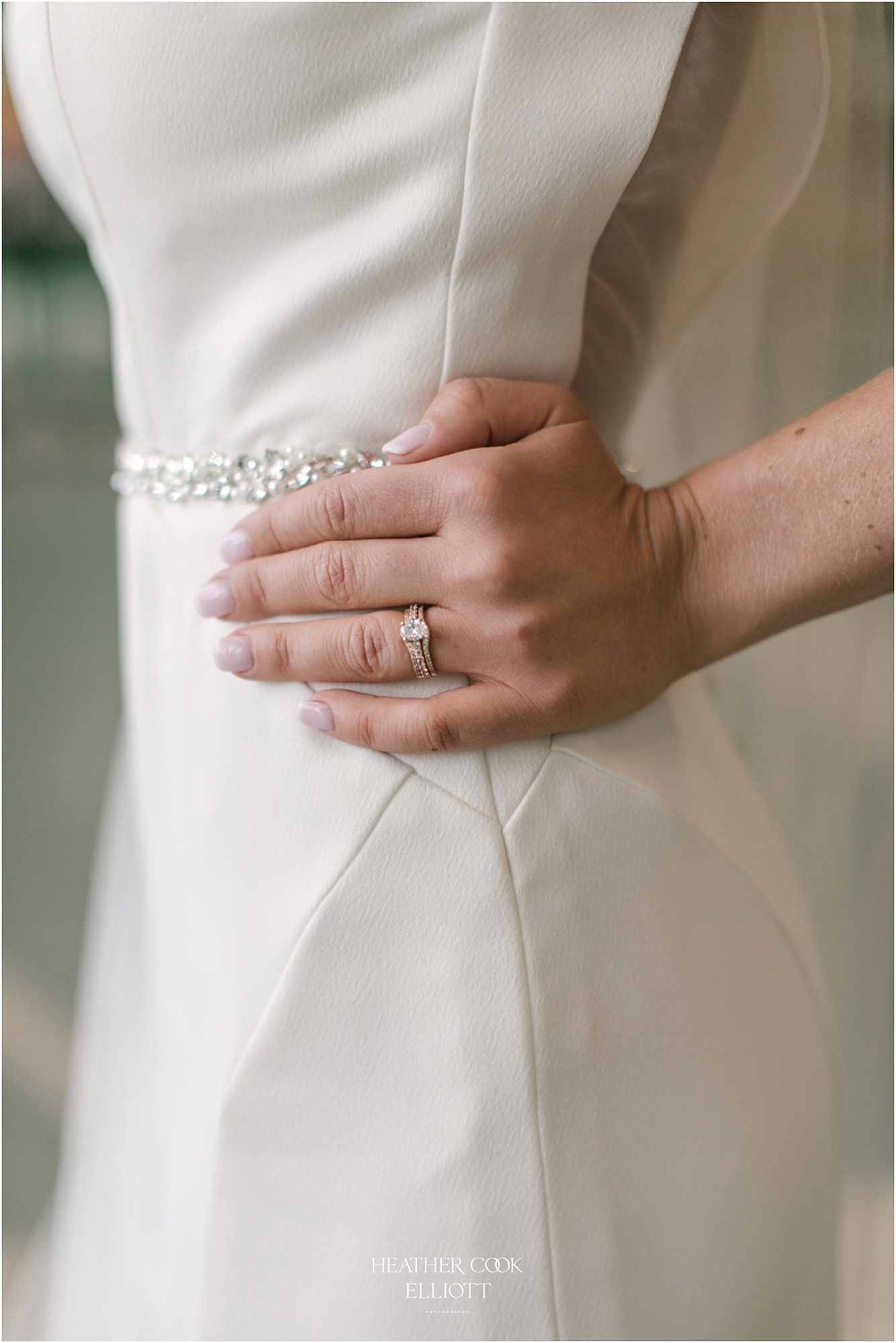 stunning dress and ring detail bridal portrait