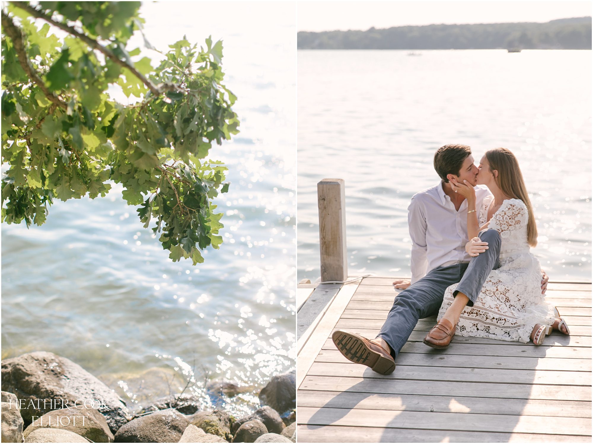 wisconsin lake house engagement session on pier