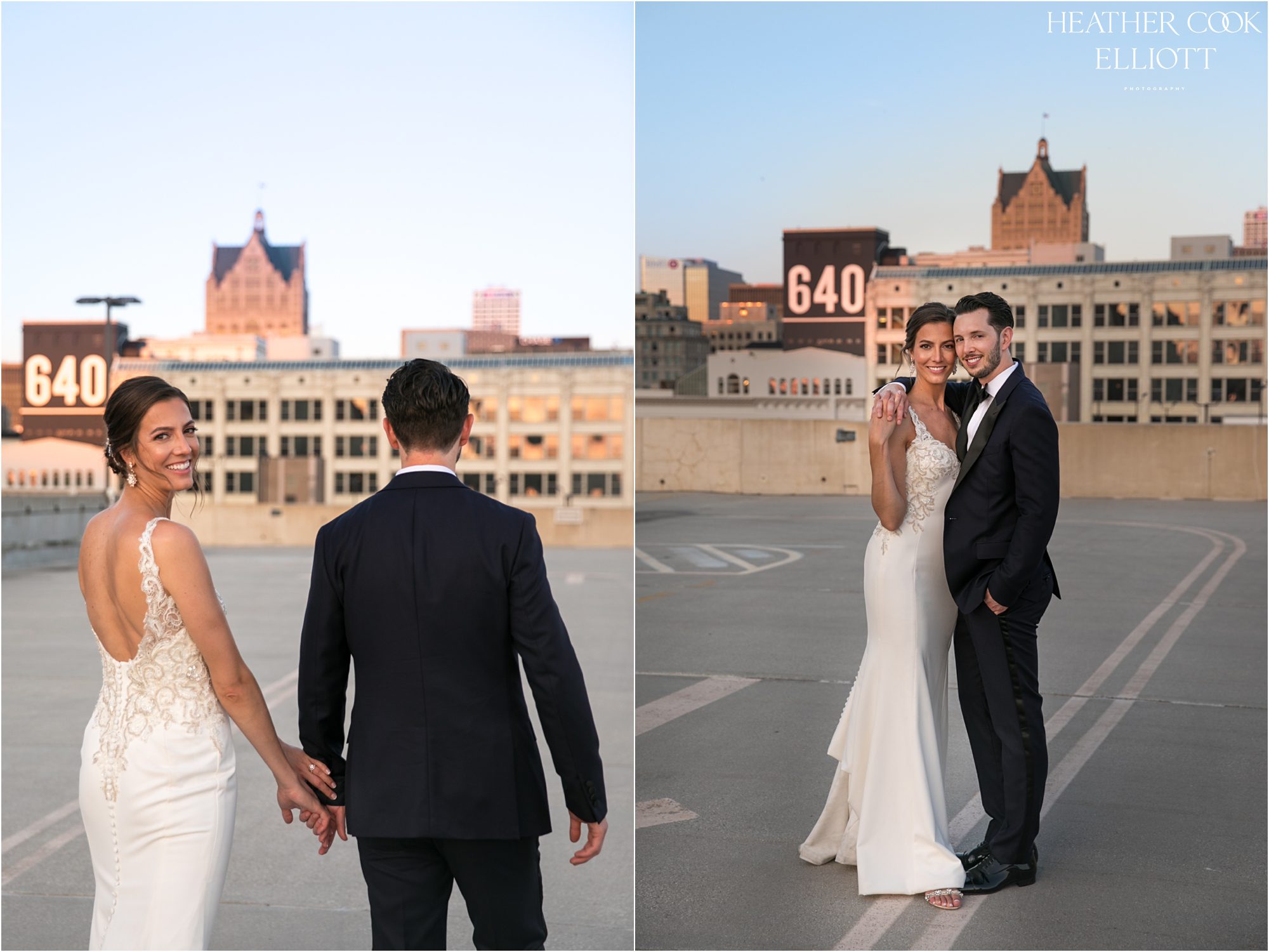 milwaukee hilton city center wedding sunset photos
