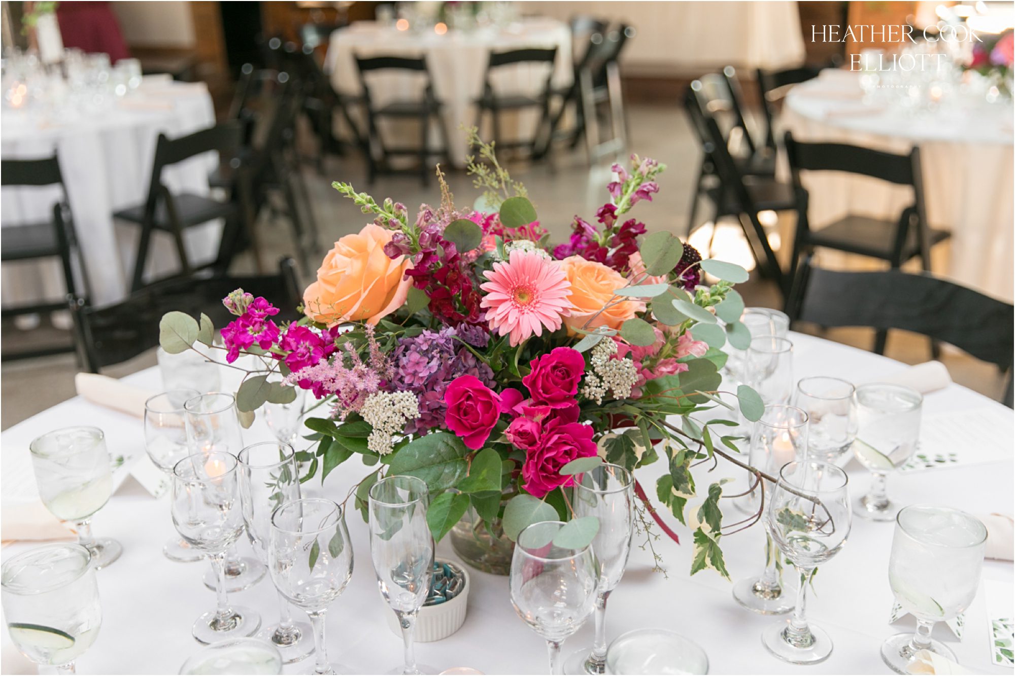 flower lady centerpiece at ivy house wedding reception
