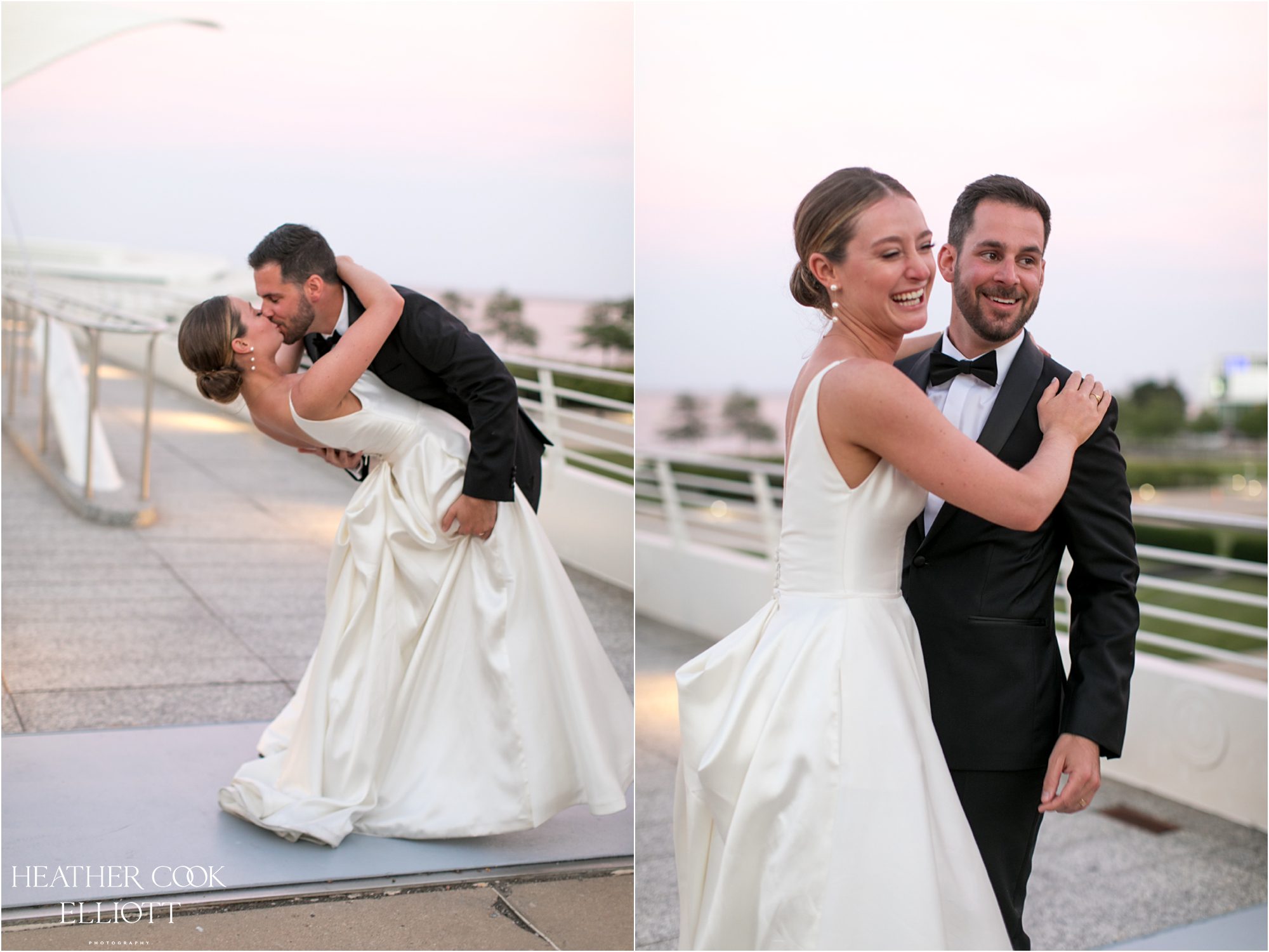 milwaukee art museum wedding at sunset golden hour photos