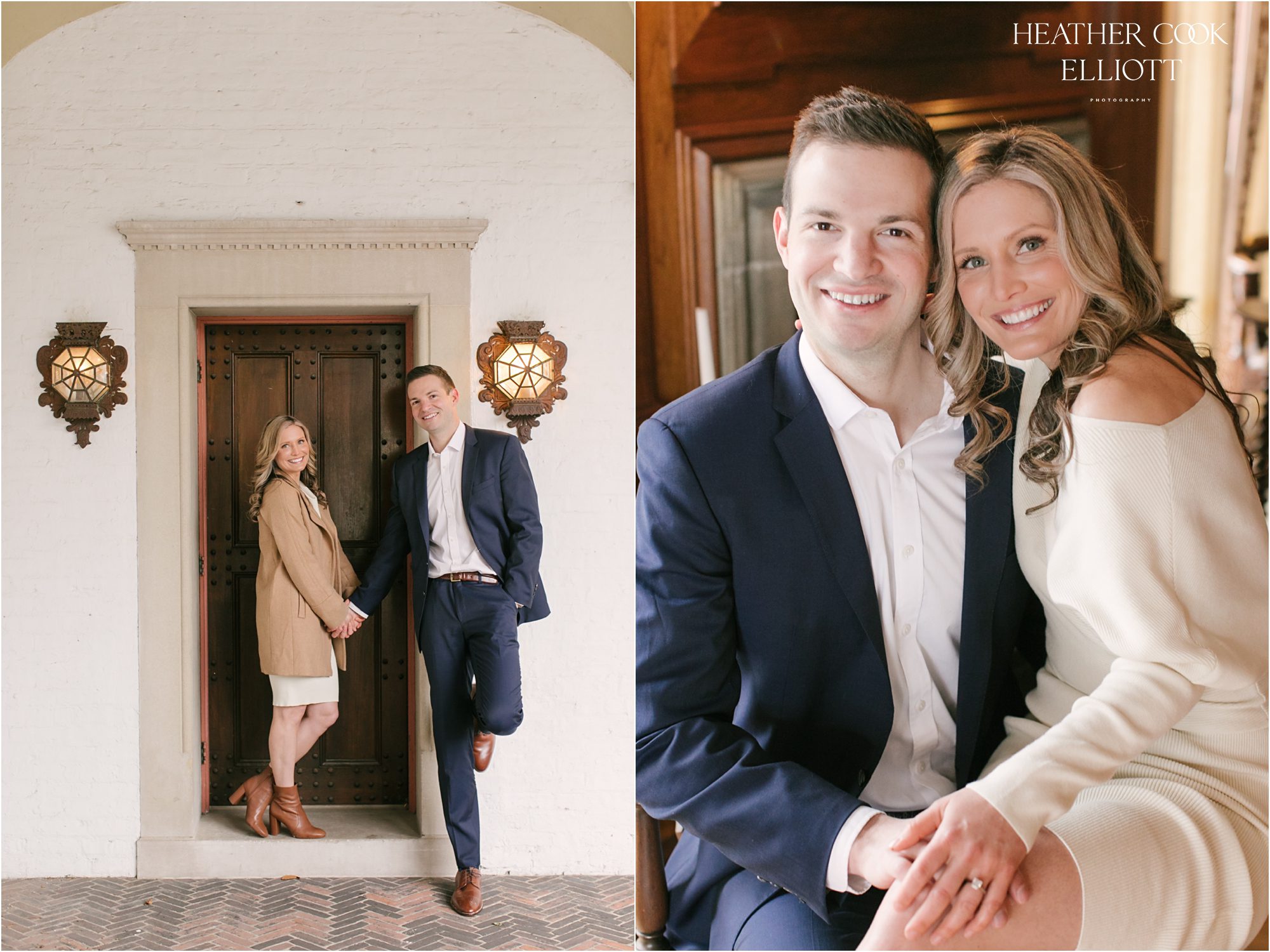 villa terrace engagement session in winter