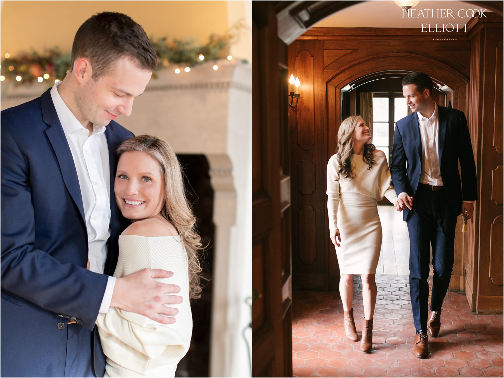 villa terrace engagement session in winter