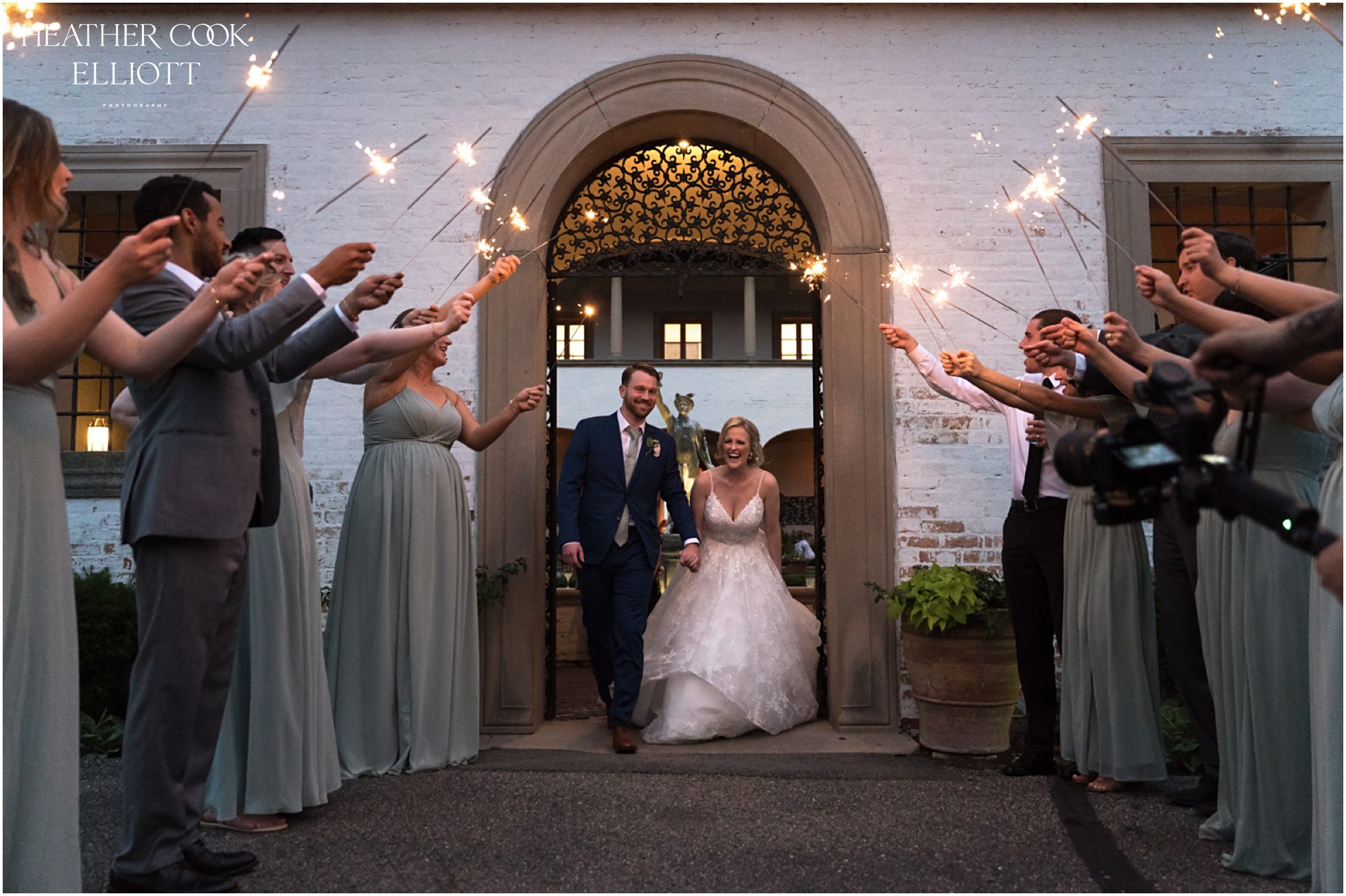 villa terrace wedding exit with sparklers